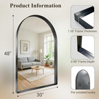 Arch Bathroom Mirror, 30"x48" Wall Mounted Vanity Mirror with Deep Frame, Tempered Glass Decor Mirror for Bathroom, Bedroom, Entryway and Living Room, Hanging or Leaning, Black