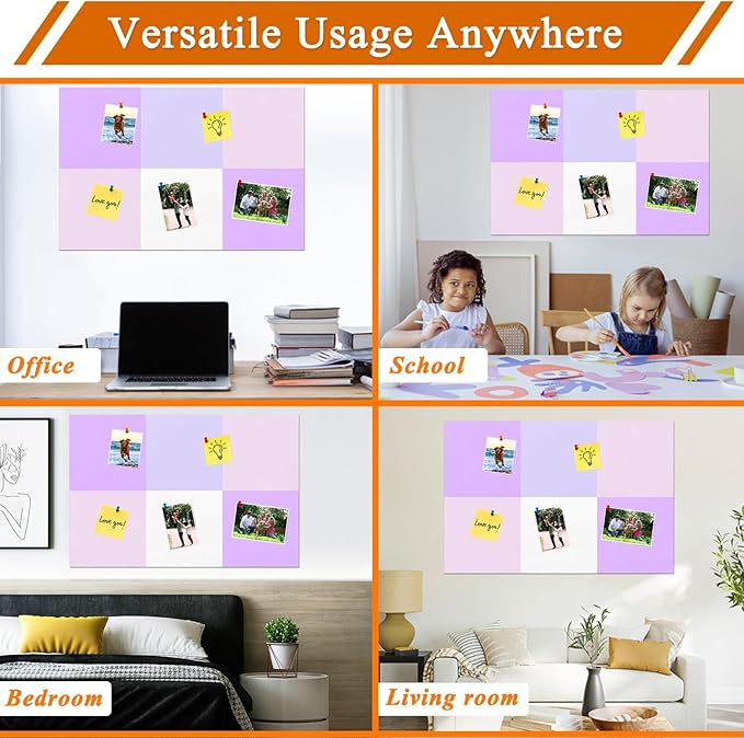Square Felt Cork Bulletin Board Tiles, Self Adhesive DIY Felt Pin Board for Wall 30" x 20" with 35 Pushpins for Office School Home Wall Decor Stickers Memos Photos Display (Purple+Pink)