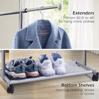MISSLO Short Clothing Racks for Hanging Clothes with Bottom Shelves and Wheels Heavy Duty Rolling Clothes Rack Kids Clothing Rack for Adult Coat, Closet, Wardrobe
