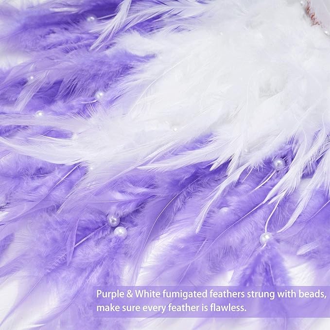 Pretty Jolly Fairy Purple Tree of Life Dream Catcher Wall Decor with Healing Crystal Stone Handmade Feather Dream Catchers Decoration Wall Hanging Ornaments for Bedroom Wedding Party Home Decor-25.6"