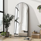 Degfig Arched Full Length Mirror, 64"X21" Floor Length Mirror with Aluminum Alloy Frame, Full Body Mirrors with Stand, Hanging or Leaning Mirrors for Living Room, Bedroom, Black,Round Corner