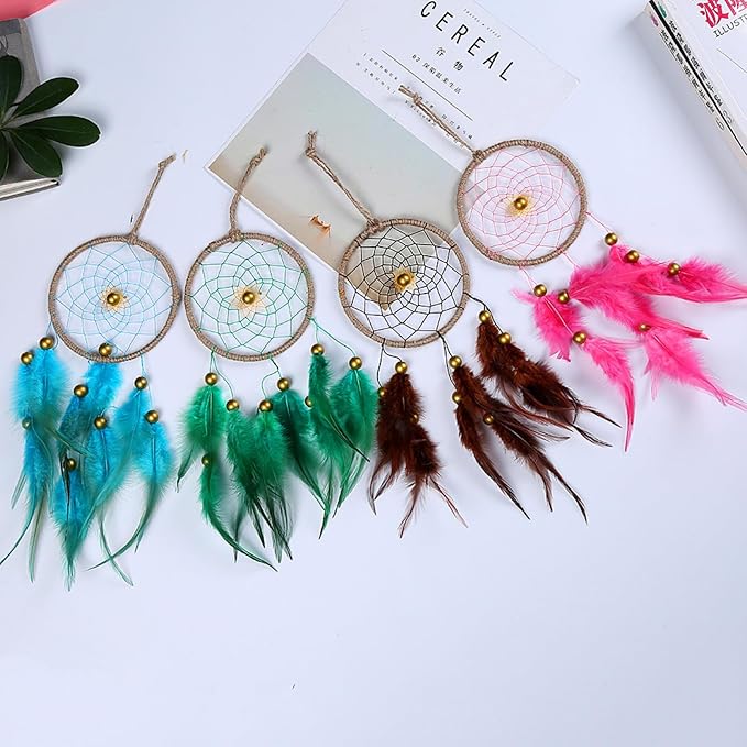 Handmade Dream Catchers Wall Decor,Boho Feather Dreamcatcher with Natural Elements,Unique Home Decor Gift for Bedroom, Living Room (Pink 15.7in)
