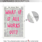 Drimiler What If It All Works Out Poster Retro Newspaper Pink Font Canvas Wall Art Positive Affirming Quote Minimalist Prints Painting For Home Bedroom Dorm Wall Decor 12x16in Unframed