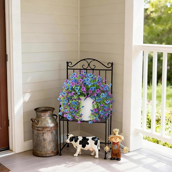 Artificial Faux Flowers Plants for Outdoor Spring Summer Decoration, 2 PCS Fake Silk Daisy Flowers No Fade UV Resistant Realistic for Outside Home Planter Porch Patio Balcony Yard Decor (Blue Purple)