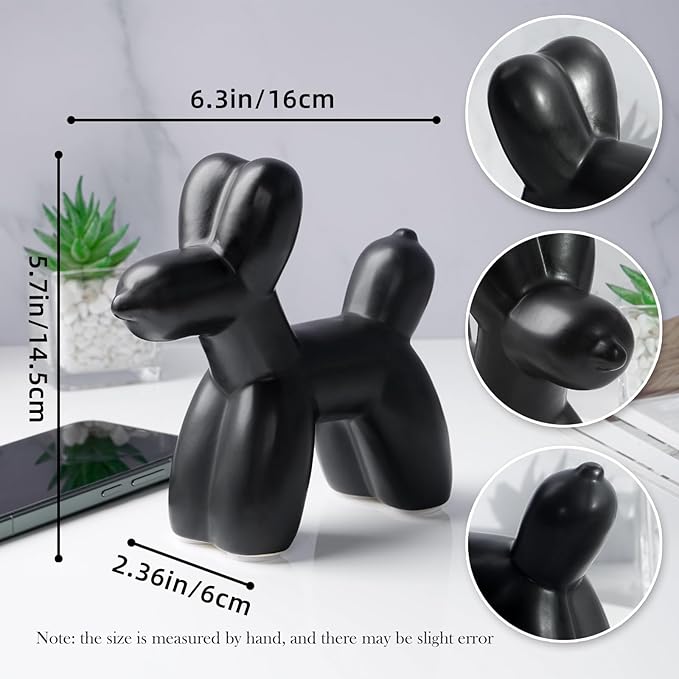 Notakia Cute Ceramics Black Balloon Dog Statue Crafts Living Room Desktop Decorations,Handmade Modern Small Ceramic Animal Statue Ornament Home Decor Accents (Black, Large)