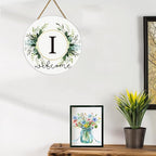 Monogram Letter I Wreaths for Front Door Wreath Wooden Welcome Sign for Front Door Decor Floral Family Last Name Initial House Warming Spring Summer Porch Rustic Wall Home Kitchen Boho Decorations