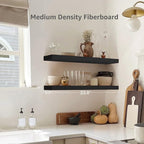 QEEIG Floating Shelves for Wall 23.6" Long - Wall Mounted Shelf Bathroom Kitchen Living Room Bedroom Farmhouse Home Decor Display Bookshelf Large 23.6 x 9.3 inch Set of 2, Black (008-60B)