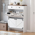 Shoe Cabinet with 2 Flip Drawers, Hidden Shoe Storage Cabinet with 2 Pull-Out Drawers, Farmhouse Shoe Organizer for Entryway, Narrow Shoe Rack for Front Door Entrance, White