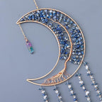 Agate Moon Dream Catchers with Crystal 7 Chakra Gemstone Dream Catchers Color Natural Gem Agate Wall Hangings Room Garden Dreamcatchers Decor (Lake Blue)