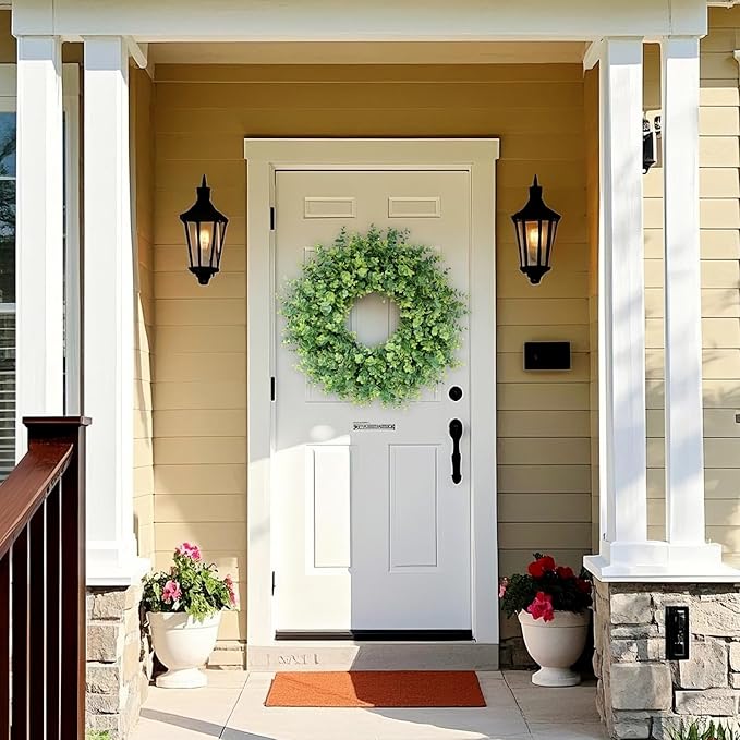 26" Eucalyptus Wreath for Front Door, Porch, Window - Large Artificial Eucalyptus Leaves Greenery Outdoor Wreath for Home, Farmhouse Decor - Spring, Summer, Fall, All Seasons (Green)