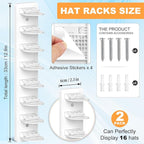 Vocanoe Hat Organizer for Baseball Caps, 2 Pack Hat Rack for Wall Strong Adhesive Hold up to 16 Hats, Multilayer Hat Storage Holder, Wall Mounted Cap Racks for Closet Door and Bedroom (White-2pack)