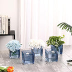 Square Glass Vases Set of 4, 5" x 5" x 5" Blue Flower Vases for Centerpieces, Square Vase for Flowers, Small Vase for Wedding, Party, Home Office Decoration