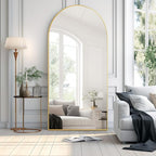 Dewfig Arched Full Length Mirror, 71"*30" Large Floor Mirrors, Full Body Mirror for Leaning or Hanging, Standing Mirrors for Bedroom, Living Room,Dressing Room, Aluminum Alloy Frame, Gold