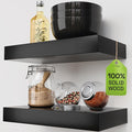 BAOBAB WORKSHOP Solid Wood Floating Shelves for Wall 12 Inch Wide, Small Wooden Shelf Kitchen Bedroom, Bathroom Shelves for Room Wall Mounted, Black Shelf, 12W × 6.7D, Set of 2