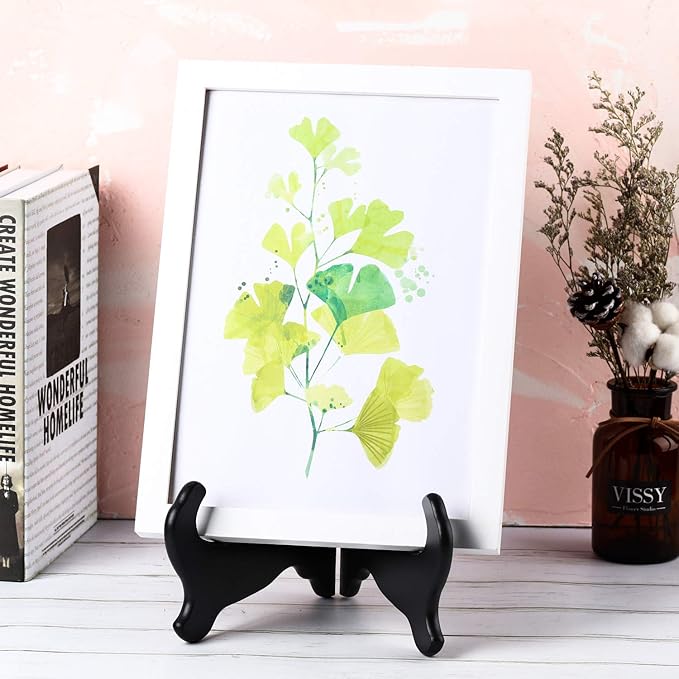 Tatuo 2 Packs Wooden Plate Stands for Display, Plate Holder Display Stand, Picture Frame Stand Easels, Tabletop Art Holder, Book Dish Decorative(12 Inch,Black)