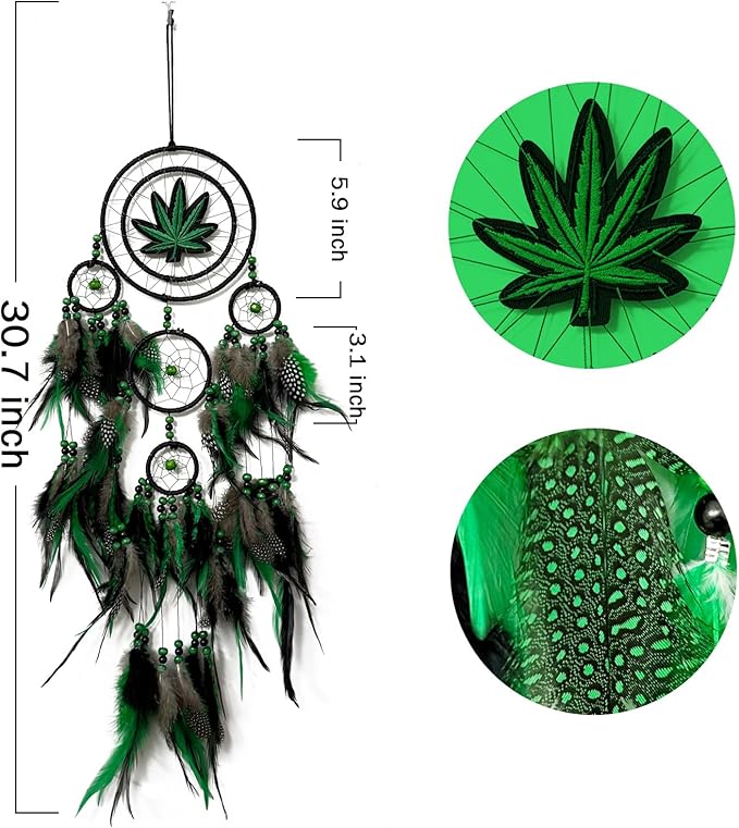 Dream Catchers, Green Leaf Weed Dreamcatcher Wall Hanging Ornament for Bedroom Living Room Apartment Wedding Party Decor, Festival Blessing Gift (Leaf-L)