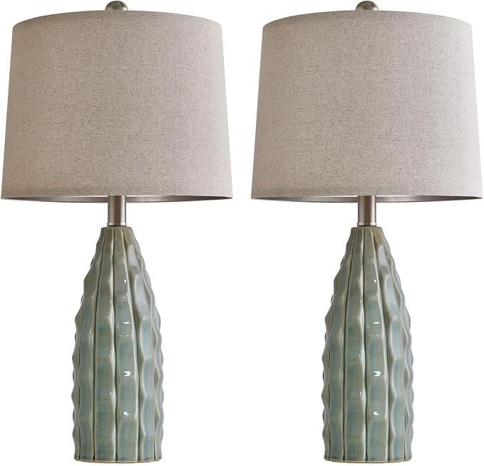 USumkky Ceramic Table Lamps Set of 2, 23.75" Modern Farmhouse Bedside Lamp - Green Nightstand Lamps for Bedroom, Boho Living Room End Tables, Small Office Desk Lamp Decor