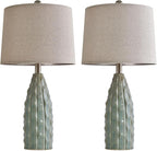 USumkky Ceramic Table Lamps Set of 2, 23.75" Modern Farmhouse Bedside Lamp - Green Nightstand Lamps for Bedroom, Boho Living Room End Tables, Small Office Desk Lamp Decor