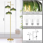 QIYIZM Glass Floor Lamp for Living Room,Bedroom,Mid Century Modern Standing Lamp Brass Tree 3 Light Tall Floor Lamps Vintage Retro Floor Lights Gold Green Flower Lamp Shade Farmhouse Boho Bohemian