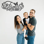 Family Metal Word Sign Wall Art Decor, Family Makes This House A Home Heart Butterflies Wall Hanging Sculpture, Silvery Iron Letters Quotes Home Decor for Living Room Kitchen (Black-B)