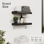 BAOBAB WORKSHOP Wood Floating Shelves for Bathroom Wall - Black Shelf 16 inch - Solid Wood Shelves for Wall for Bedroom Kitchen Living Room - Black Floating Shelves - 16 x 6.7 Inch, Set of 2