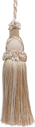 DÉCOPRO 5 1/2" (14cm) Key Tassel 4" (10cm) Loop with Criss Cross Design (Style# KTIC) White Sands Multicolor #4001 (White Ivory Cream Ivory Light Beige) Sold Individually