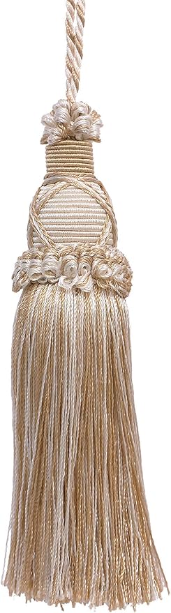 DÉCOPRO 5 1/2" (14cm) Key Tassel 4" (10cm) Loop with Criss Cross Design (Style# KTIC) White Sands Multicolor #4001 (White Ivory Cream Ivory Light Beige) Sold Individually