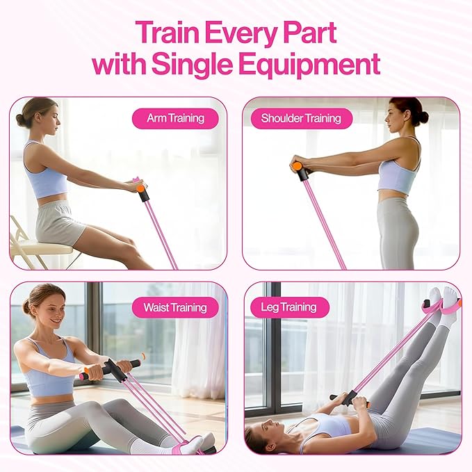 Pedal Resistance Band with Handle, 6 Tube Multifunction Foot Pedal Resistance Band, Arm & Waist Training Tummy Trimmer Ab Workout Equipment for Home Gym Men Women