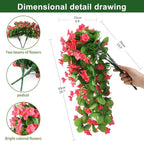 Artificial Fake Hanging Flowers Plants for Outdoor Spring Summer Decoration, 2PCS Faux Silk Violet UV Resistant Look Real Trailing Vines for Outside Home Planter Porch Patio(Rose red)