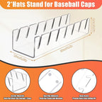 Hat Stand for Baseball Caps, 4 Pack No Install Acrylic Hat Organizer for 28 Baseball Caps Storage Organizer, Hat Racks Hat Holder Display and Organization for Closet, Bedroom, Dresser (Clear-4Pack)
