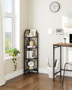 CHOEZON 4-Tier Corner Shelf, Industrial Corner Bookshelf, 47.6" Corner Storage Stand, Plant Stand Display Shelf, Corner Bookcase for Bedroom, Living Room, Home Office, Black TCJ09BB