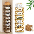 DDRIC The 9-Tier No-Assembly Bamboo Rack, Foldable 9 Tier Bamboo Shoe Rack with Collapsible Vertical Design, Space-Saving Shoe Storage Shelf for Entryway Closet Dorm, No-Tool Assembly (Nuture,7)