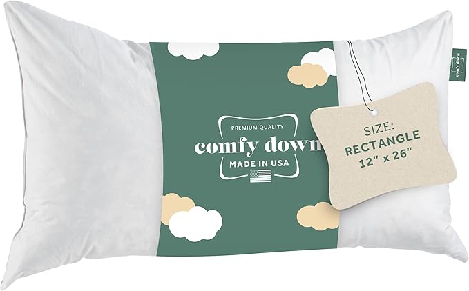 ComfyDown Decorative Throw Pillow Insert, Down and Feather Fill, 100% Cotton Cover, 233 Thread Count - Made in USA (12 X 26)