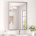 Keonjinn 24 x 36 In Brushed Nickel Bathroom Mirror, Rectangular Metal Framed Wall Vanity Mirror for Over Sink Square Corner Aluminum Alloy Modern Farmhouse Rectangle Silver Mirror(Horizontal/Vertical)