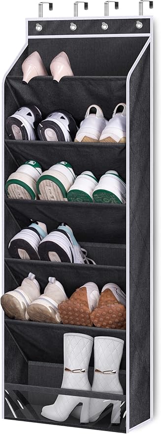 KEETDY Over The Door Shoe Organizer Fit Big Shoes Large Shoe Rack for Door Hanging Shoe Organizer for Closet Door Storage Boots, Black