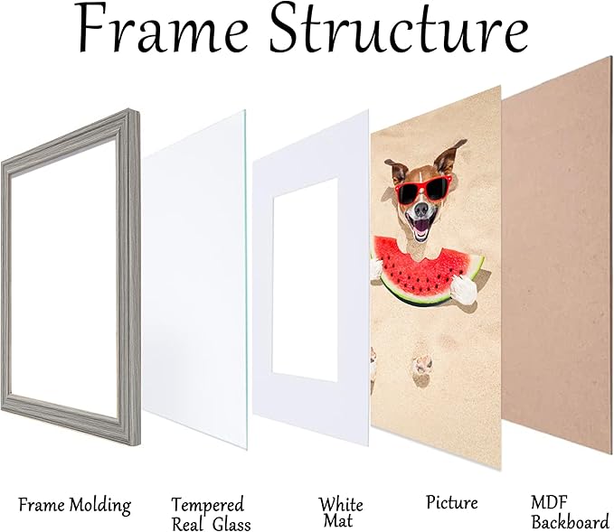 12x16 Picture Frame Grey Woodgrain 12 x 16 frames for Wall with Real Glass, 8.5x11 Frame Picture with Mat or 12x16 without Mat, Rustic Wooden Frame 12"x16" Art Frame Perfect for Gifts