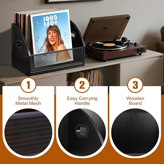 Vinyl Record Storage, Vinyl Record Album Holder, Modern Album Storage Record Case Box, Record Box Case Crate, Wooden LP Record Crate, Record Organizer for Home Decor and Collection Display