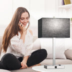 21" Touch Bedside lamps with 2 USB & AC Outlets, 3-Way Dimmable Bedside Table Lamps Set of 2 for Bedroom Living Room Office Reading, Black Shade Lamps for Night Stands, 5000K LED Bulbs Included