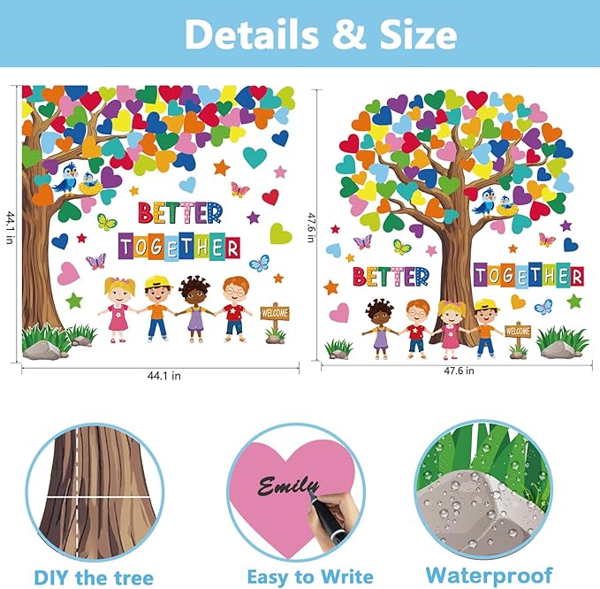 Adduster 108 Sheet Tree Bulletin Board Set - Classroom Tree Bulletin Board Set Heart Cutouts Classroom Bulletin Wall Decor Supplies for School Elementary Teacher Chalkboards (multi-colored)