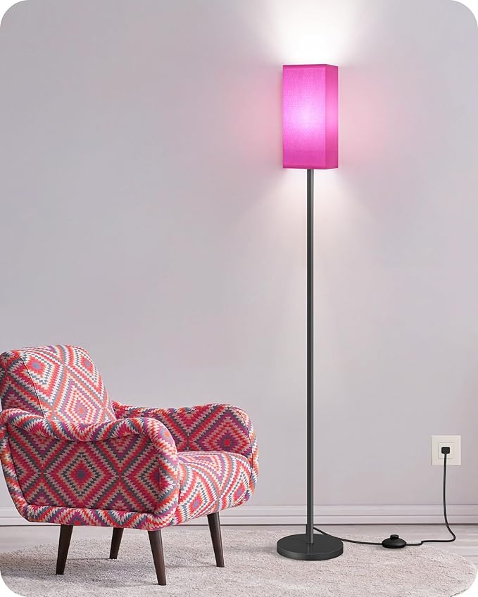 Floor Lamp, Pole Lamp with Foot Switch, Modern Standing Lampshade, Minimalist Freestanding Lamp (Bulb Not Included), for Living Room, Bedroom ETL Listed, Pink Purple and Black Z07LD05