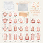 24PCS Mini Bud Vases As Wedding Centerpieces for Tables,Clear Bud Vases for Flowers,Small Flower Vases Suitable for Birthday Party,Anniversary,Wedding Reception,Baby Shower (Pink, 24PCS)