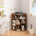 VECELO Corner Cube Shelf with USB Ports & Outlets, Modern Corner Toy Storage Rack with Adjustable Shlef, Wooden Display Bookshelf Bookcase for Living Room, Bedroom, Dining Room, Kitchen, Brown