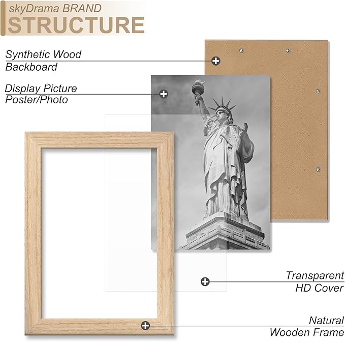 Natural Solid Wood 6x8 Picture Frame, Display 6 x 8 Inch Picture Poster Photo, Vertical & Horizontal Wall Hanging - 2 Pack/Natural/6"x8"