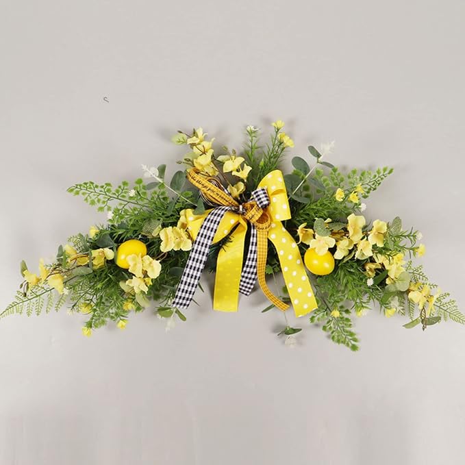 Wedding Arch Flowers Artificial Floral Swag for Door Lintel Spring Lemon Fruit Garland Rustic Decorative Swag for Wedding Arch Front Door Wall Home Decor(#1)