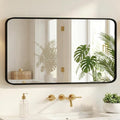 Sweetcrispy Bathroom Wall Mirror, 48x30 Inch Wall Mount Mirror for Over Sink, Modern Rounded Rectangle Vanity Mirrors with Matte Metal Framed, for Home Decor, Living Room, Bedroom, Black