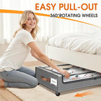 Under Bed Storage with Wheels 2Pack Underbed Storage with Clear Window&Label Under Bed Drawers Large Capacity Rolling Under Bed Storage for Clothes,Shoes, Blankets (Light Grey)