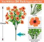 24 Bundles Fall Flowers Artificial for Halloween Decoration Outdoors, Fake Plants Autumn, Mums Daisy Eucalyptus Realistic UV Resistant for Garden Patio Porch Home Decor, Orange