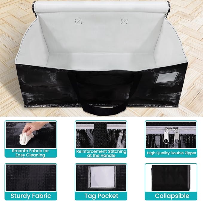 Extra Large Moving Boxes-Moving Bags with Zipper, Carrying Handles and Tag Pocket-Moving Supplies for Space Saving-Totes for Storage - for moving, Storage, Camping and Travel 125L-10 Pack