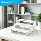 Wider Version White Acrylic Display Risers 2 Sets 6 Pcs 4 Inch Wide Rectangular Shelves for Tabletop Display 3 Sizes for Jewelry Cupcake Funko Pop Figures Retail Showcase Decor