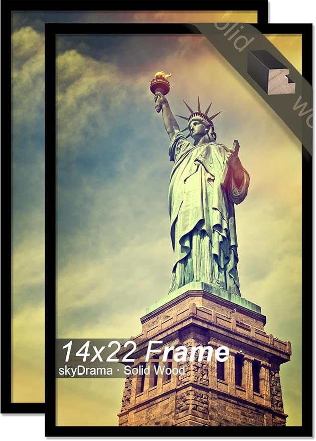 100% Solid Wood 14x22 Picture Frame Set of 2, Black Frame for 14 x 22 Inch Picture Poster Photo, Light Weight 14 by 22 HQ Matte Black Frame for Wall - 2 Pack/Black/14 x22